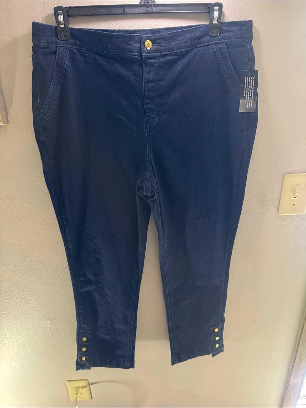 Women's Navy Ankle Jeans with Button Hem